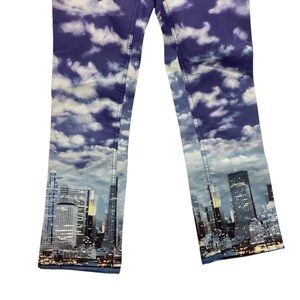 Georgiou Studio Purple Cloud NYC Skyline Print Coated Jeans Size 4